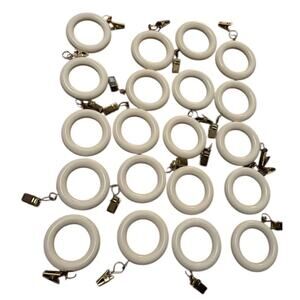Vintage Curtain Rod Rings with Clips Lot of 20 White Wood Look Drapery Hooks